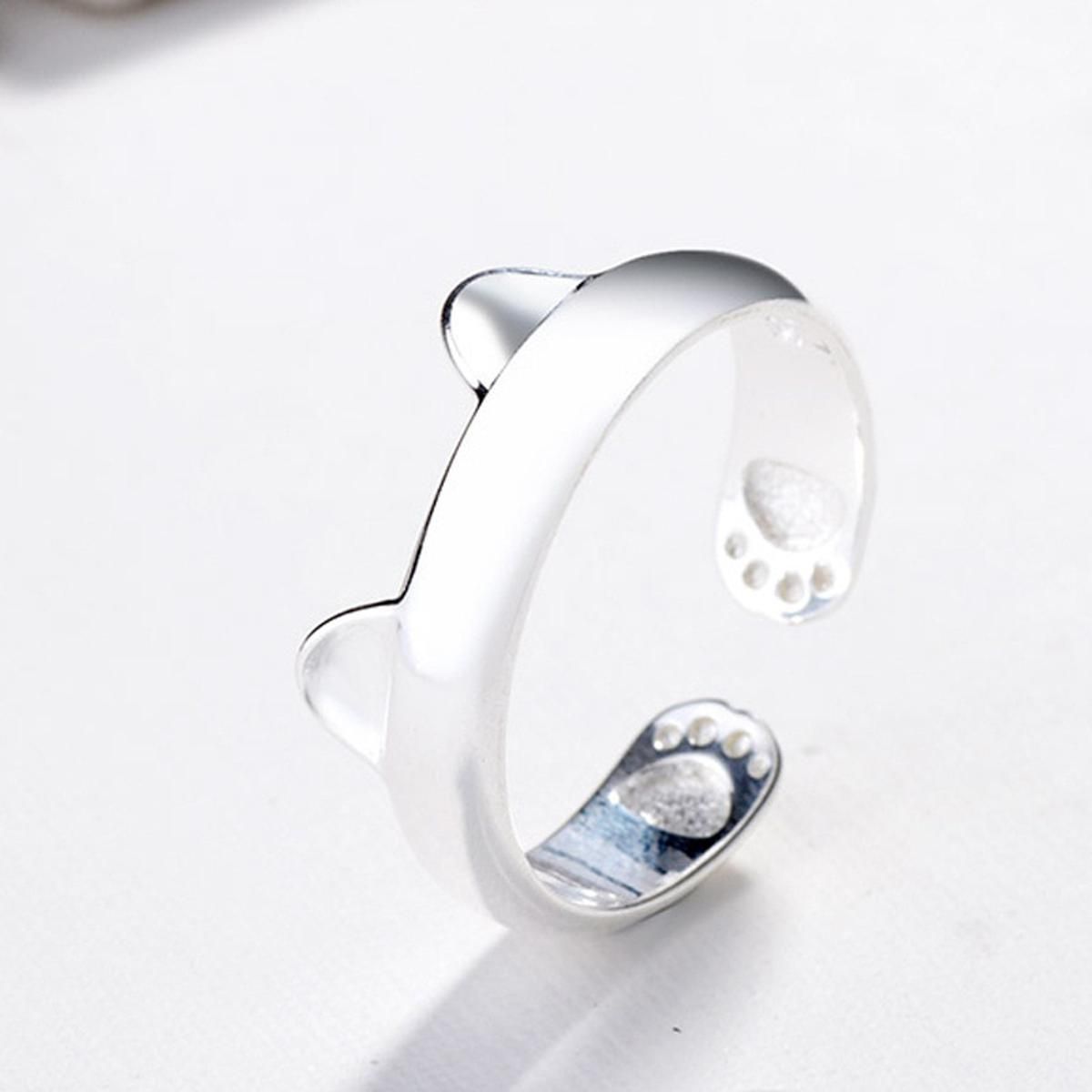HUANZHI 2020  Rhinestones El Long Rabbit Ear Glaze Silver Color Adorable Simple Metal Rings for Women Girls Jewelry