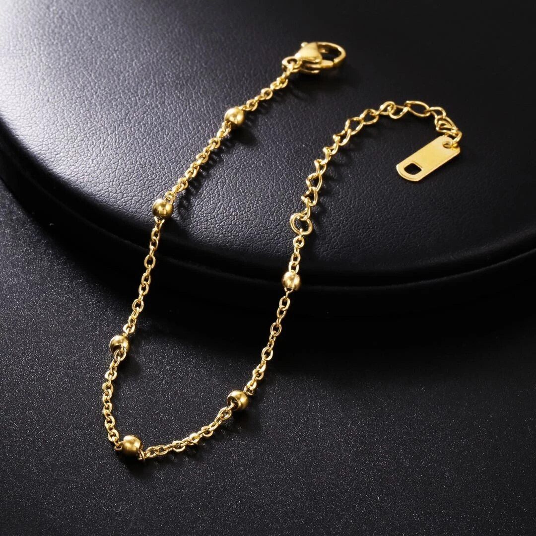Fashion Stainless Steel Beads Bracelet Anklet For Women Summer Beach Dainty Chains Bangles With Charms Jewelry Birthday Gift B12