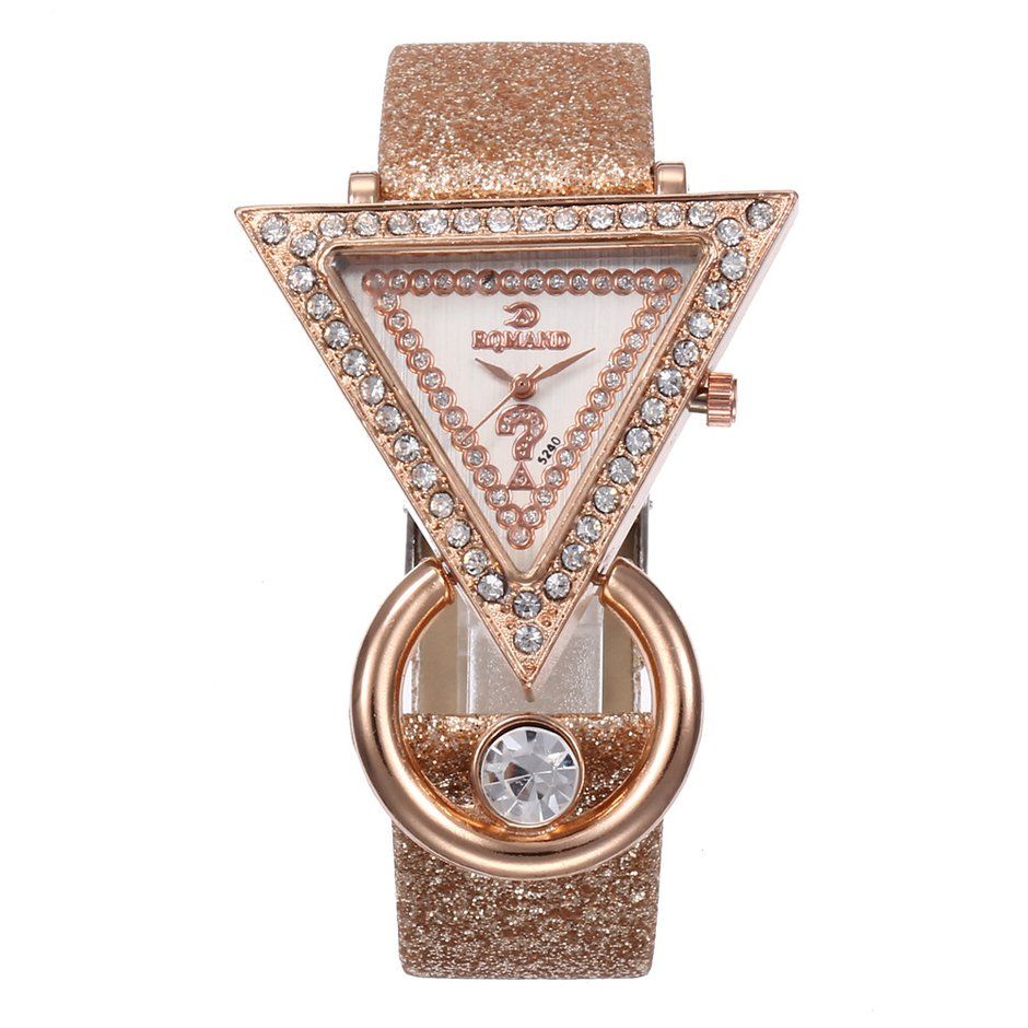 Luxury Leather Band Women'S Watches Geometric Rhinestone Surface Fashion