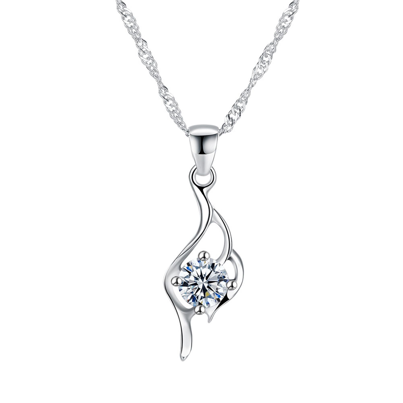 SILVERHOO Glossy Surface Women Necklace Shiny Comfortable Wearing Cubic Zirconia Silver Plated Collarbone Necklace Ladies Accessory
