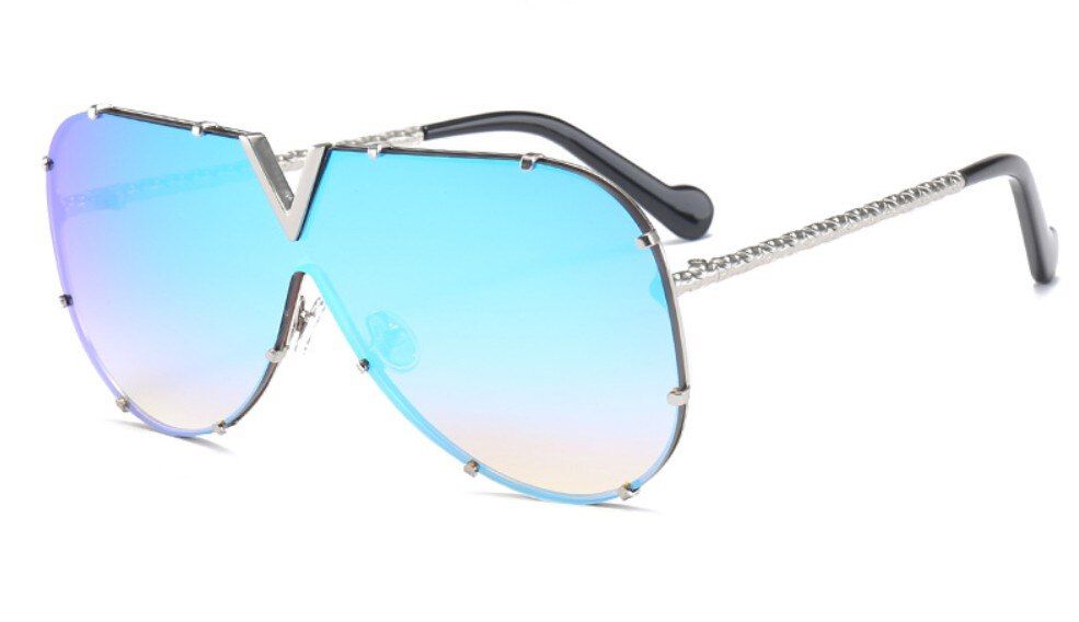 C5 Ice blue45452 Alloy Frame One Lens V Sunglasses Women Luxury Brand Glasses Designer Fashion Male Female Shades