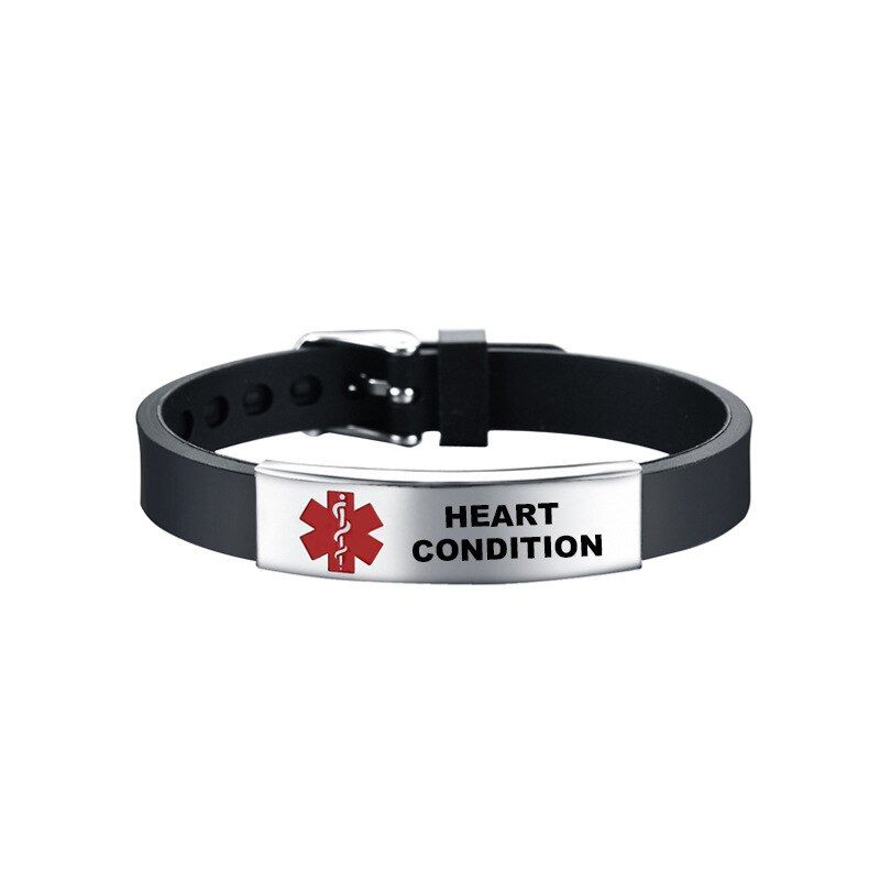 Adjustable Silicone Band Bracelets Diabetic Medical Alert ID Bangles for Men Woman Kids SOS Jewelry 8.3Inch Stainless Steel