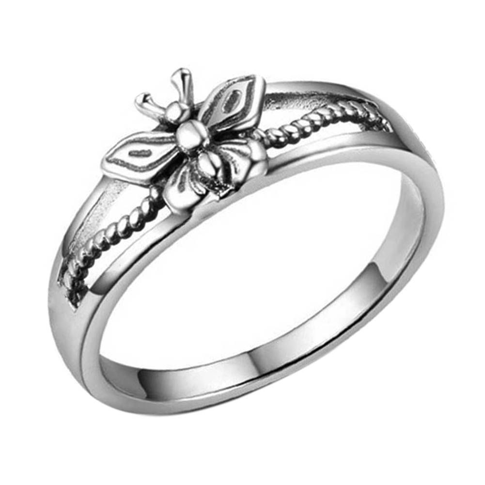 Women Silver Plated Hollow Butterfly Thin Band Finger Ring Party Jewelry Gift