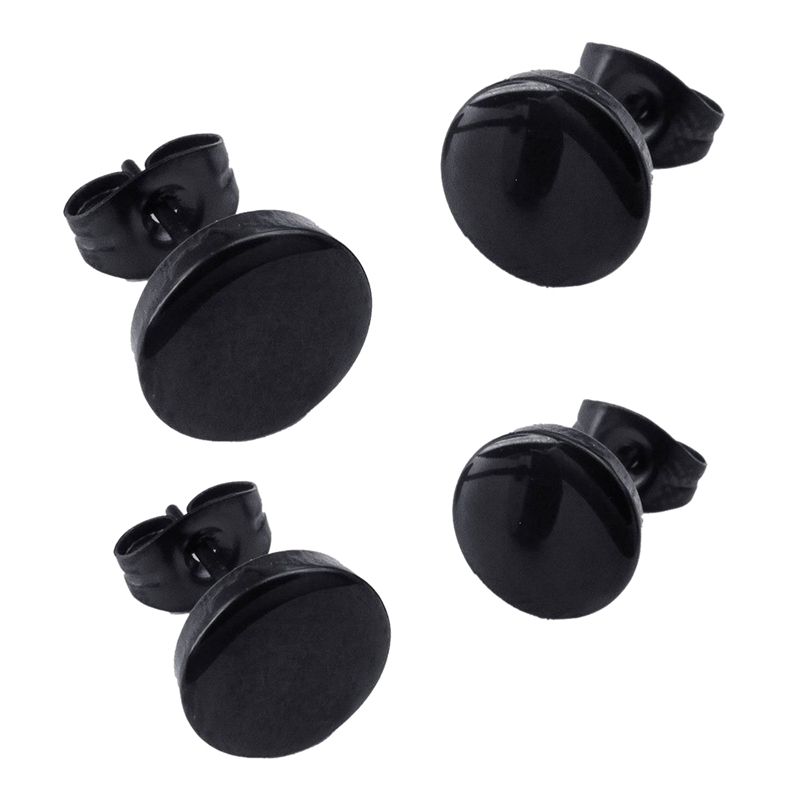 2 Pair Jewelry Men'S Earrings, Circle Ear Studs Stainless Steel, Black (10Mm & 12Mm)