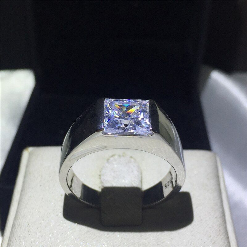 Fashion Wedding ring for Men Princess cut 3ct Green 5A zircon cz 925 sterling silver Male Anniversary Band Ring