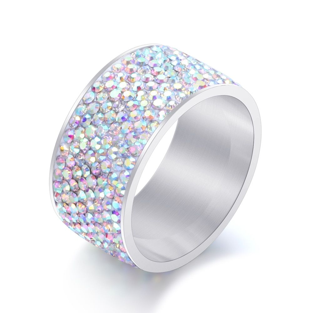ZORCVENS New Brand Fashion Full Clear Crystal Jewelry Fashion 316L Stainless Steel Engagement Wedding Rings for Women