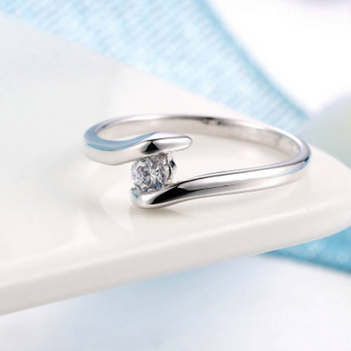 Silver Colour One Stone Finger Ring for Women