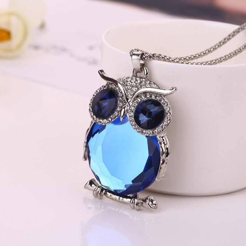 Fashion Alloy Opal Pendant Necklace Women Choker Lady Girl Owl Pendant Necklace Long Sweater Necklace Accessories