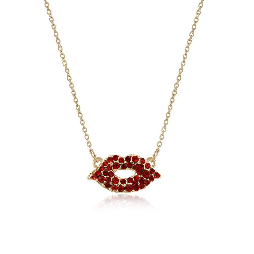 Fashion Heart Rainbow Lips Pearl Eye Pendant Necklace For Women Girls Simple Classic Crystal Jewelry Golden Birthday party Gift