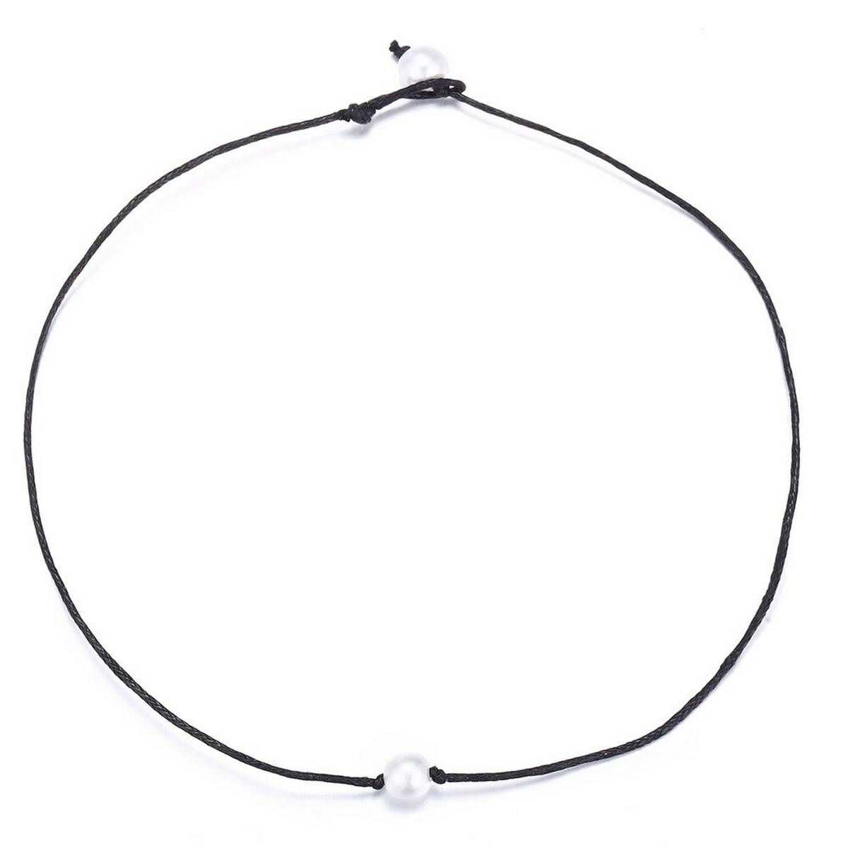 New Boho Ethnic Vsco Girl Choker Necklace Women Simple Black Cotton Cord Rope Necklaces Imitation Pearl Pendant Necklace Colar