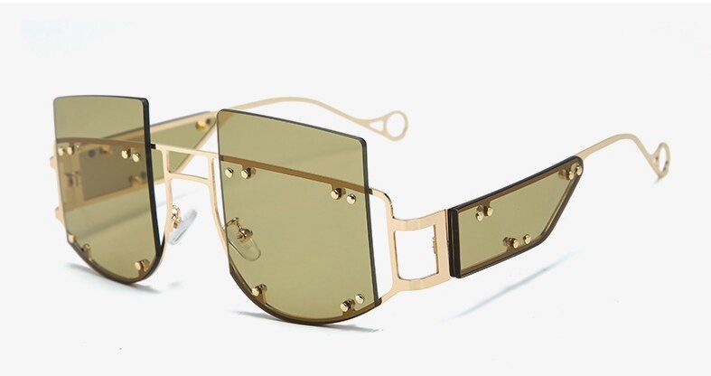 C5 green47189 Personality Rivet Metal Frame Sunglasses Men Women Fashion UV400 Glasses
