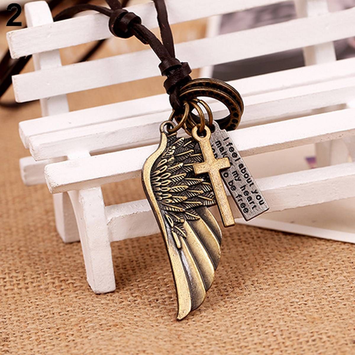 Antique Vintage Letter Carved Men Women Faux Leather Pendant Necklace