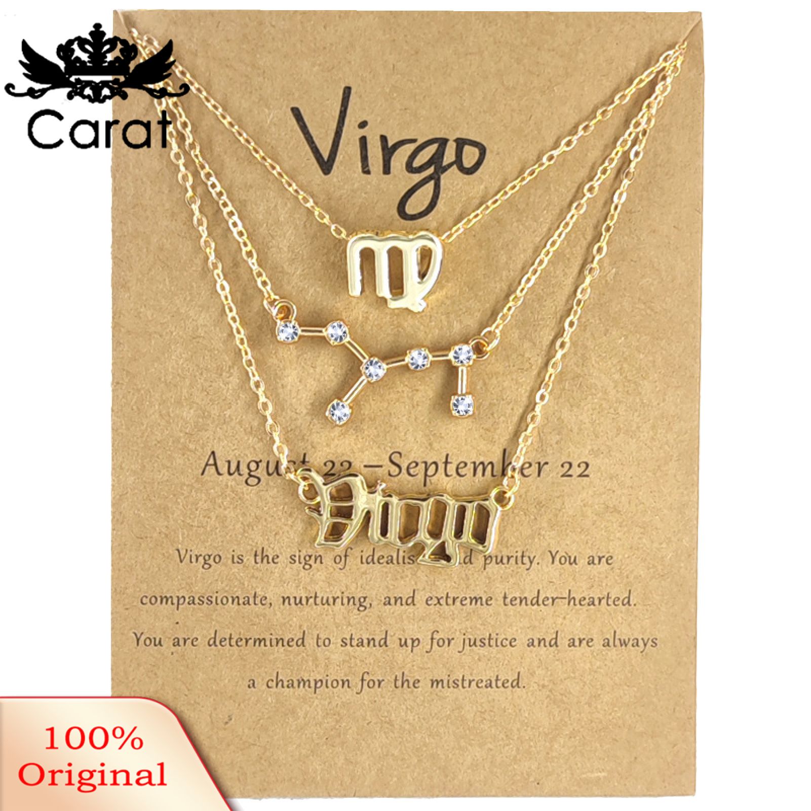 3Pcs Constellation Necklaces Letters Symbol Women Shiny Rhinestone Paper Card Necklaces for Party