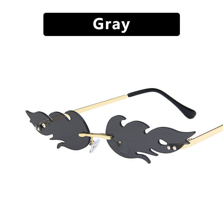 Gray With Leather Case2020 Fashion Fire Flame Sunglasses Women Luxury Brand Design Vintage Rimless Cat Eye Sun Glasses For Female Lady Sunglass UV400