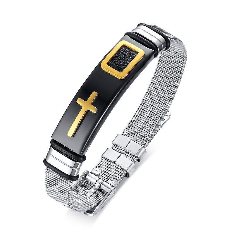 Christian Cross Bracelet Stainless Steel Watch Clasp Adjustable Length Men Jewelry