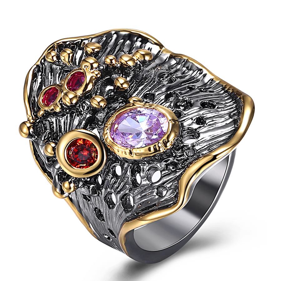 DreamCarnival 1989  Gothic Big Wide Rings for Women Irregular Shape Water Lily Leaf Look Red Purple CZ Drop Shipping WA11610