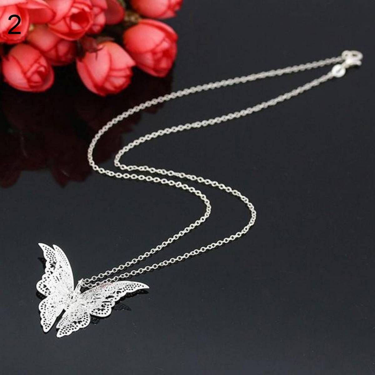 Women's Unique Fashion Rhinestone Cutout Butterfly Hair Clips Hairpin Necklace