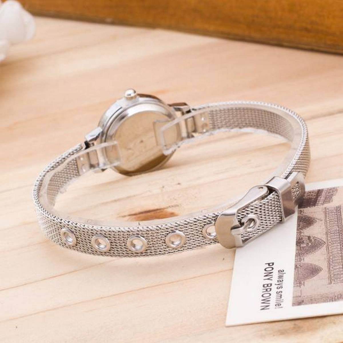 Women Ladies Stainless Steel Mesh Band Wrist Watch Gold
