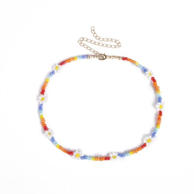 HUANZHI 2020 New Korean Sweet Cute Color Acrylic Butterfly Flower Pendant Beaded Necklace for Women Party Jewellery
