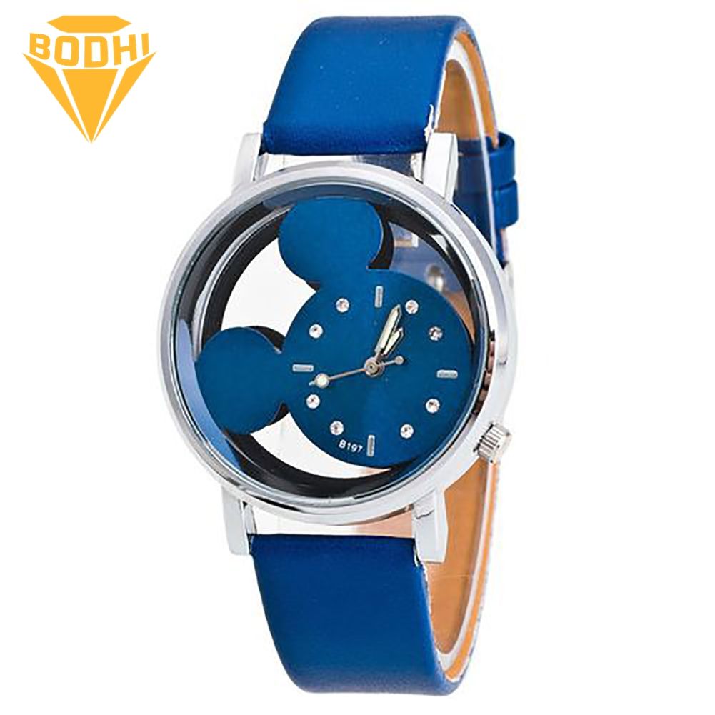 BODHI Cartoon Kids Cute Mickey Mouse Dial Faux Leather Band Analog Quartz Wrist Watch