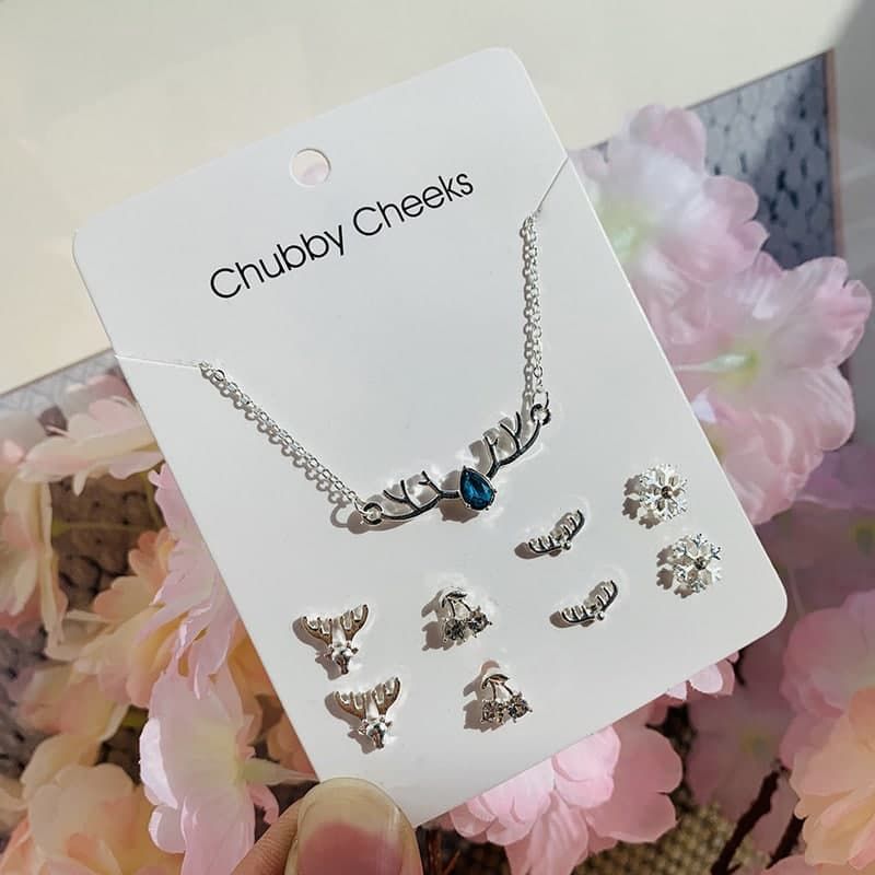Blue stone necklace With earrings clamping bone chain combination jewelry
