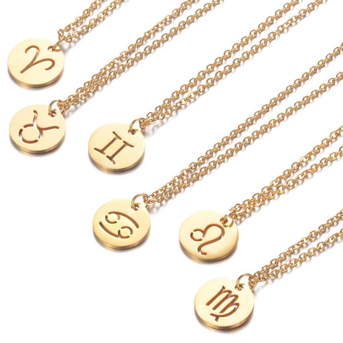 Stainless Steel 12 Constellation Pendant Necklaces For Women Round Coin Zodiac Sign Clavicle Chain Necklace Collier Jewelry