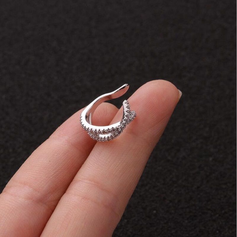 1Pc Shiny Stainless Steel Cartilage Ear Cuff Crystal Cubic Zircon Ear Clip No Piercing Jewelry