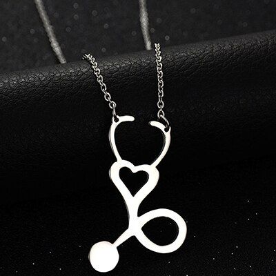 2017 New Medical Stethoscope Love Heart Chain Necklace Gold Bijoux Love You Collier Femme Necklaces Christmas Gifts