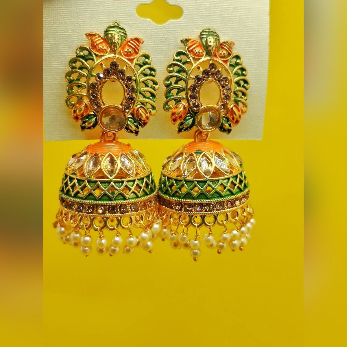Earrings Elegant & Stylist Gold Plated Mina work For Regular & Bridal Use
