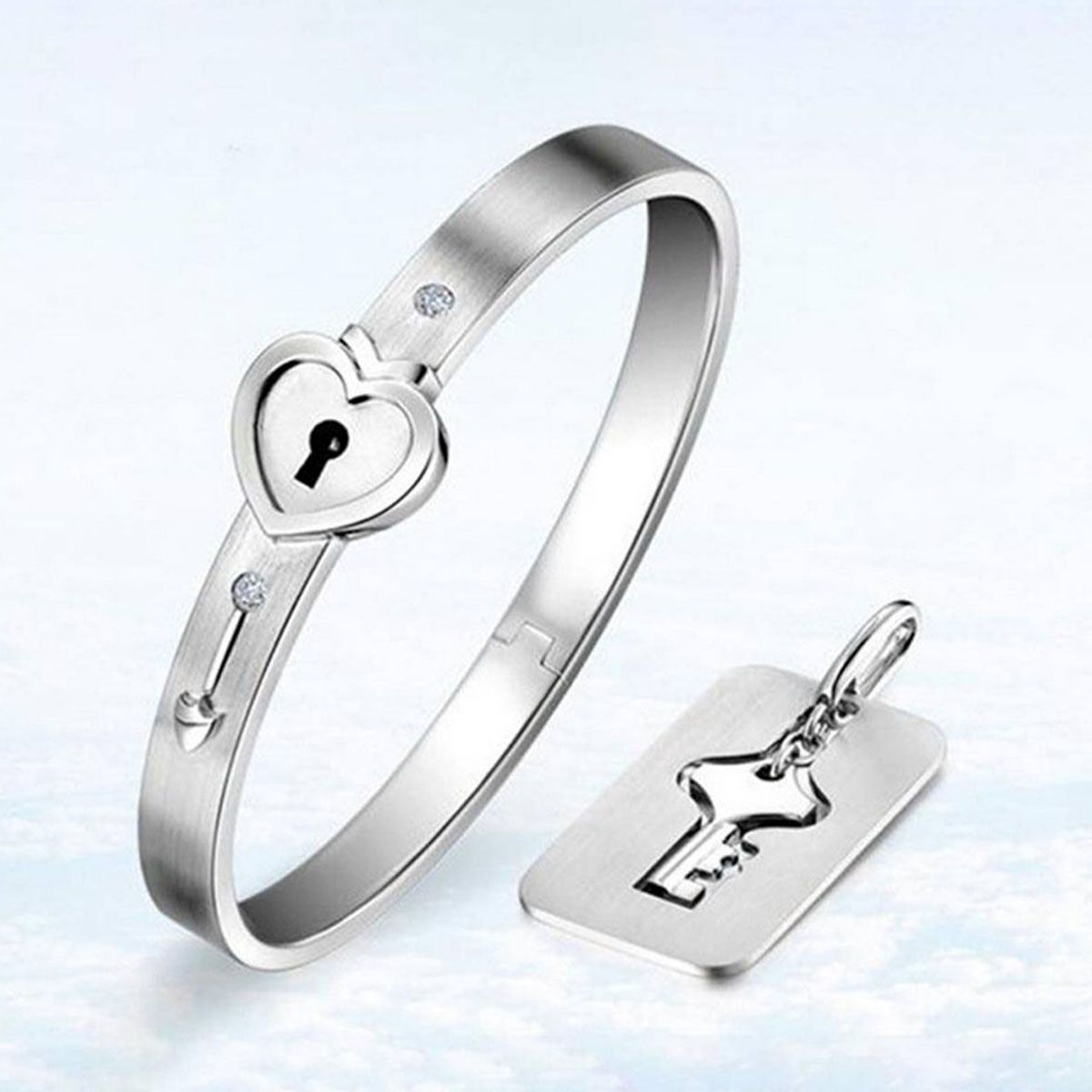 Stainless Steel Keys Concentric Pendants Necklaces Heart Lock Bracelets Couple Jewelry Set