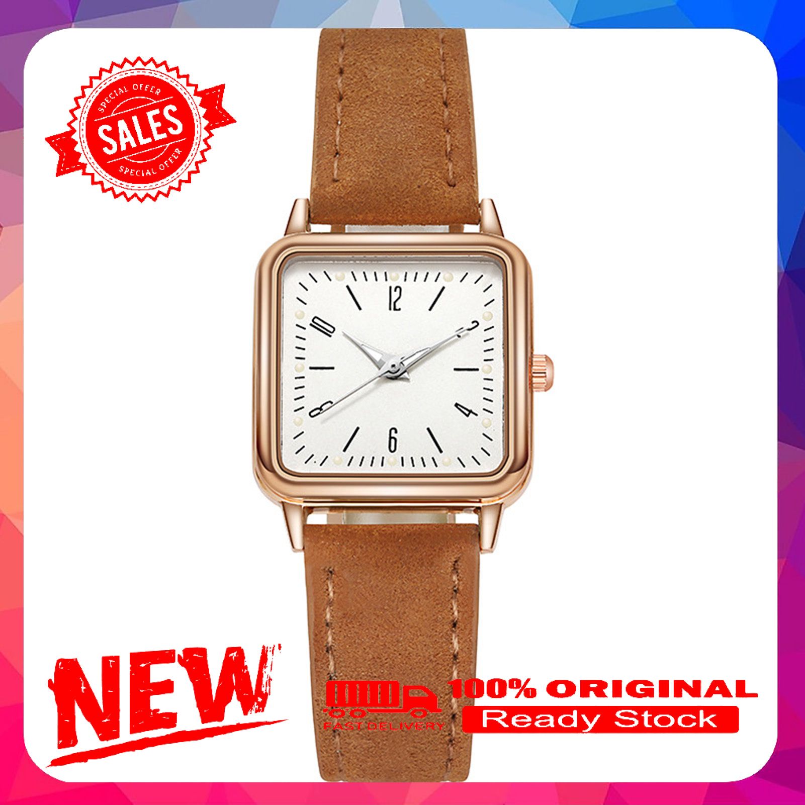 Square Dial Luminous Women Watch Faux Leather Strap Quartz Movement Digital Wristwatch for Office