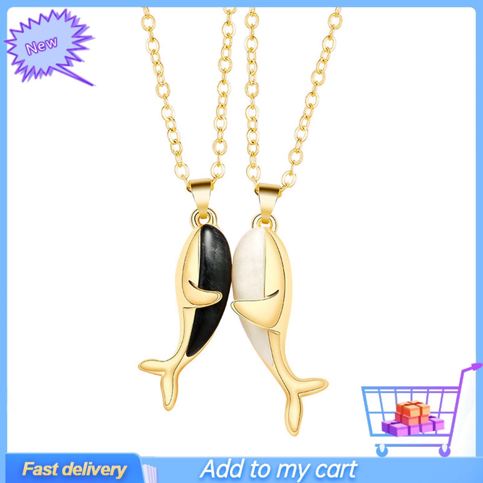 2Pcs Couple Necklace Novelty Delicate Magnetic Whale Affectionate Hug Pendant Clavicle Chain for Anniversary Gift