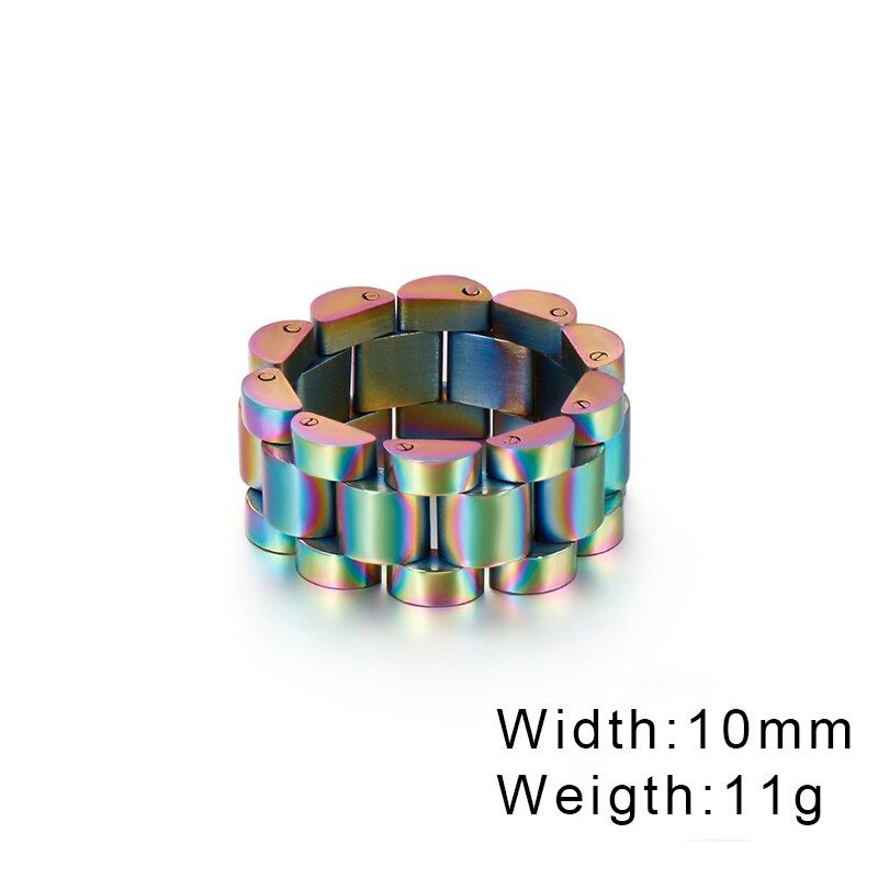 Fongten Retro Watch Link Chain Men Ring Stainless Steel Rock Biker Finger Men and Women Punk Couple Rings Fashion Jewelry Gift