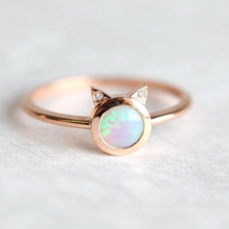 Dainty Fire Opals Rings For Women Wedding Promise Ring Evil Eye Cat Gem Stone anillos Girl Gift Crystal Zircon Flower Rings R5