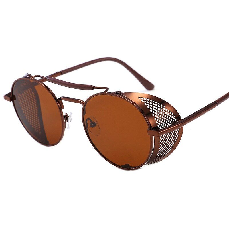 C7 Broenas pictureOulylan Gothic Steampunk Sunglasses Women Men Vintage Round Sun Glasses Metal Flip Sunglass