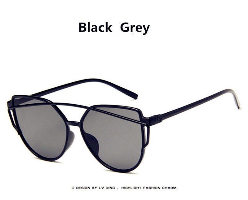 Black GreyCURTAIN Vintage Ladies Cat Eye Sunglasses Women 2019 Fashion Mirror Eyewear Metal Frame Sun Glasses For Female UV400