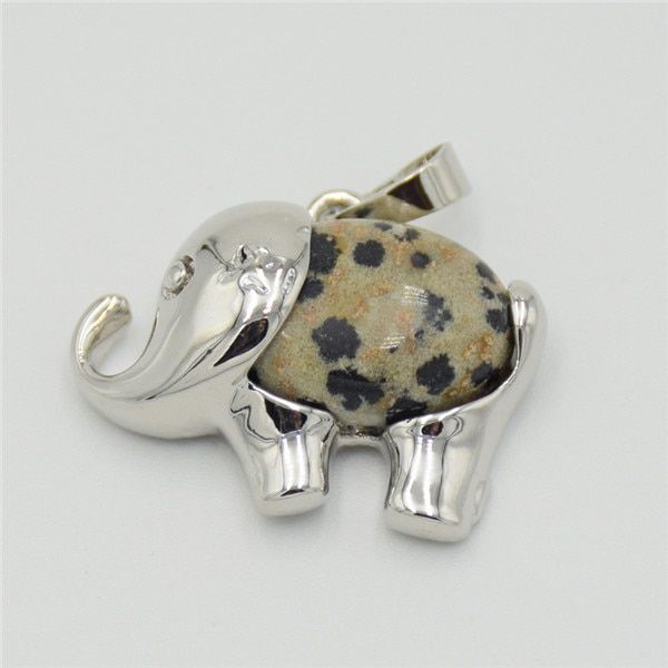 Fashion Silver Color Cute Animal Elephant Natural Stone Crystal Bead Pink Quartzs Tiger Eye Necklace Pendant for Women Men