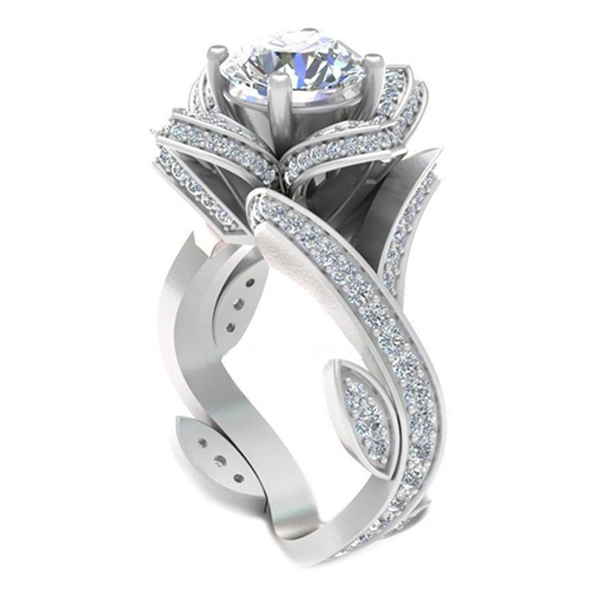 Women Romantic Gift Wedding Party Flower Leaf Shiny Zircon Knuckle Finger Ring