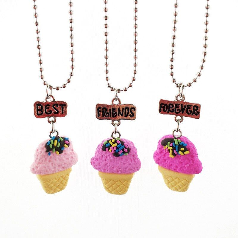 Children Best Friend Necklace Resin Simulation Pink Blue Yellow Ice Cream Pendant BFF 3 Necklace Jewelry Gifts For Kids 3PCS/Set