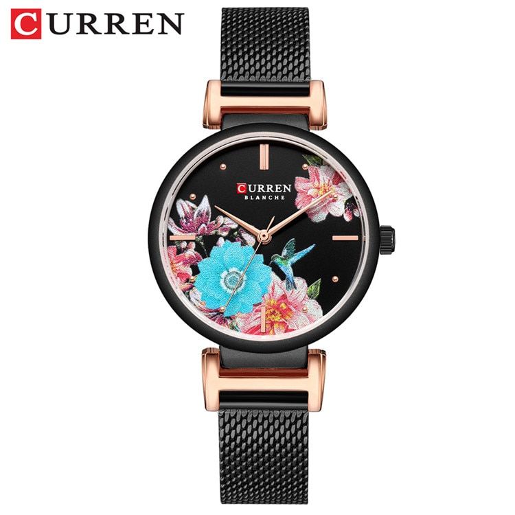 CURREN Women Watch Black Bracelet Ladies Luxury Brand Stainless Steel Band Wrist Watch Casual Quartz Clock Female  Montre femme