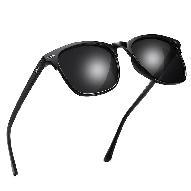 AOFLY  DESIGN Square Sunglasses Men larized 2020 New Vintage Mirror Sunglasses For Women Male zonnebril heren UV400-C1Bright black