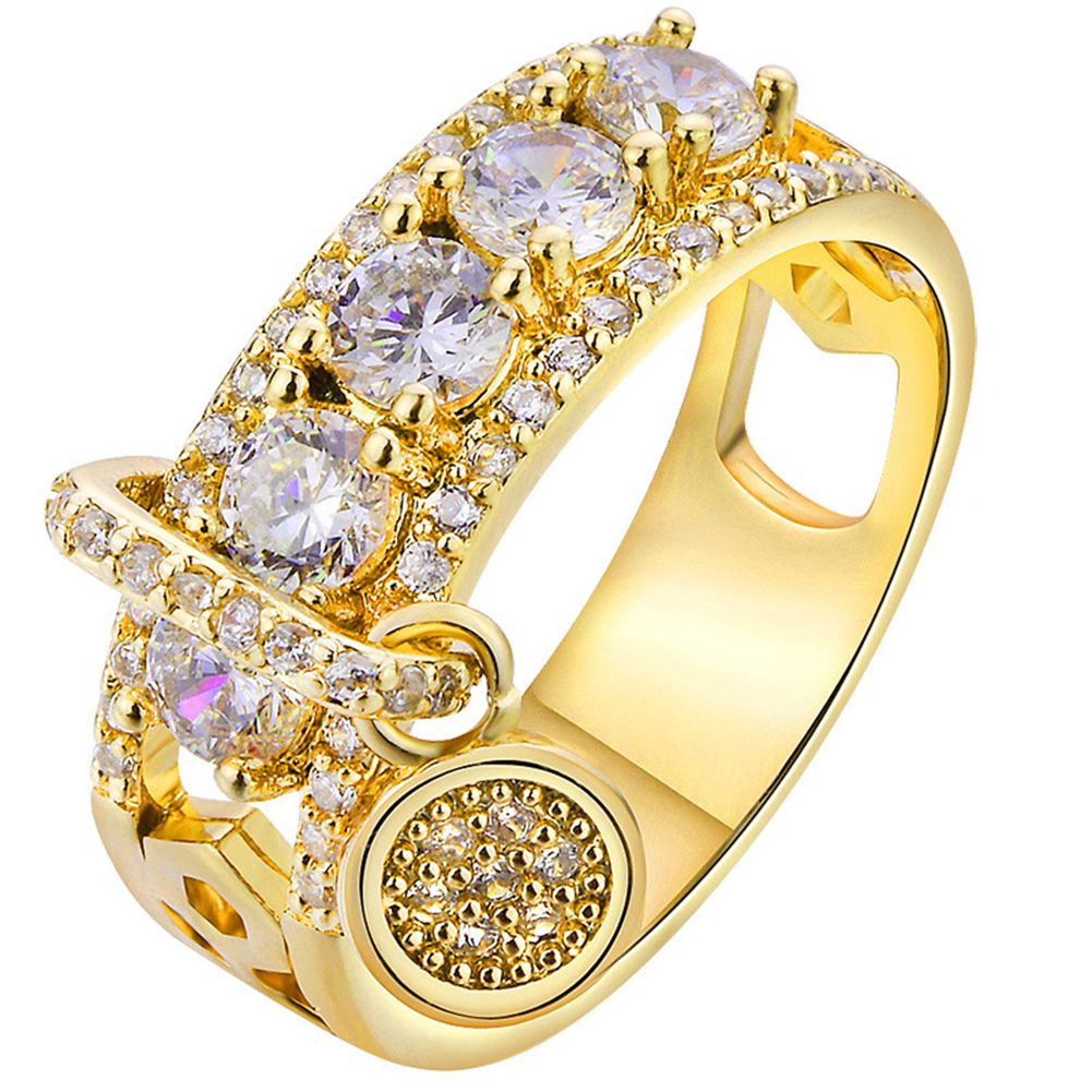 Luxury Women Cubic Zirconia Inlaid Round Charm Ring Wedding Party Jewelry Gift