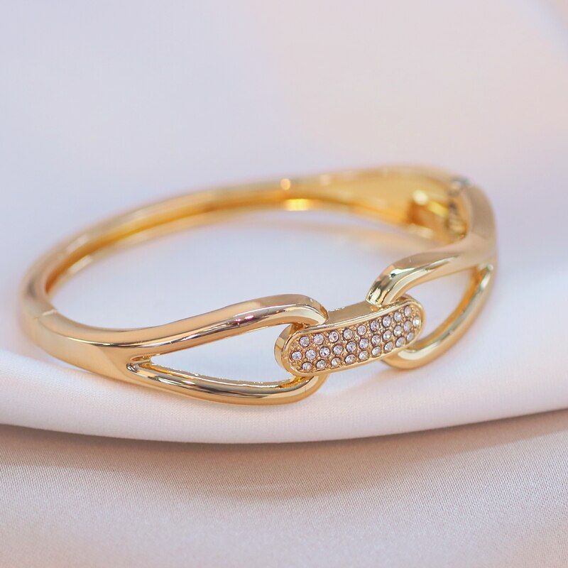 Trendy Gold Color Charm Cuff Bracelet Bangle for Women Fashion Wedding Party Crystal Bangle Jewelry Gifts