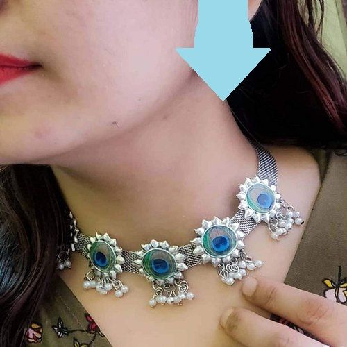 German Silver Jewellery Stylish Antique Peacock Choker Necklace Set for Women & Girls - Jewellery For Women