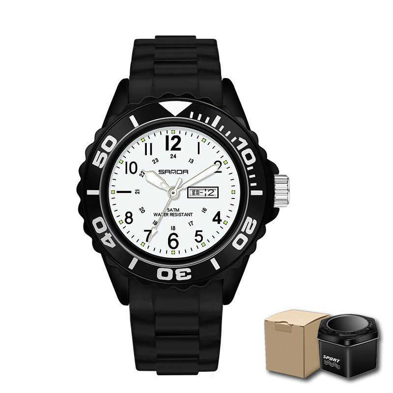 SANDA  Ladies Wrist Watches Dress Blue Watch Women Watches Silicone Strap Blue Clock Women Watch With Day Montre Femme 1053