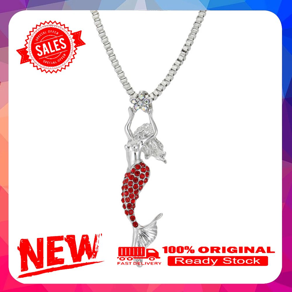 Elegant Shiny Rhinestone Inlaid Mermaid Sweater Chain Necklace Pendant Decor