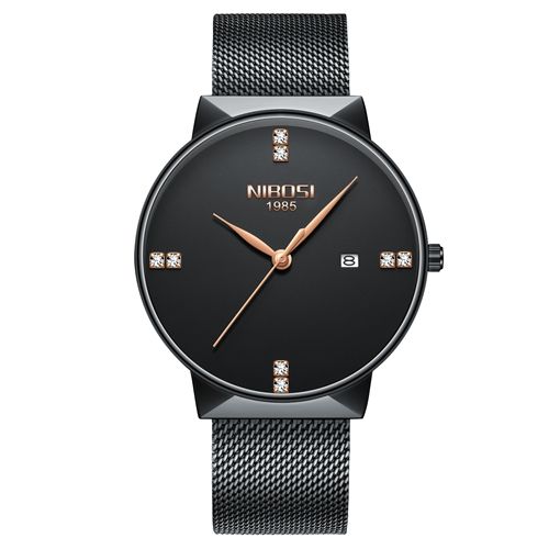 【BestGO】NIBOSI Watch Men Fashion Business Watches Men s Casual Waterproof Quartz Wristwatch Stainless Steel Mesh Watch