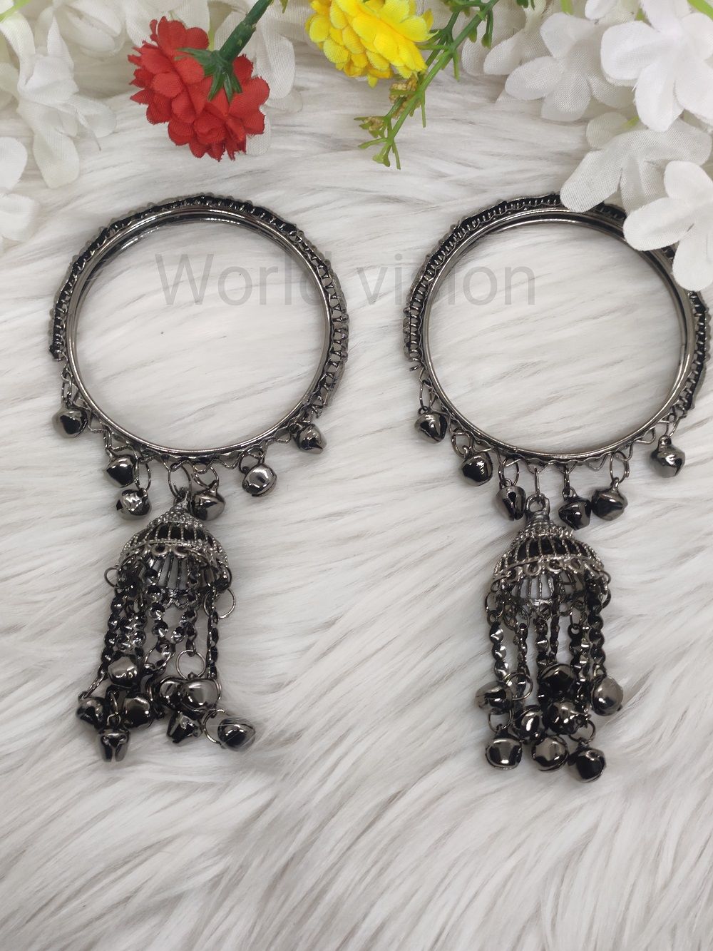 Bahubali Antique Antic Metal Jhumka Churi/Bengals Set for Women 2pieces