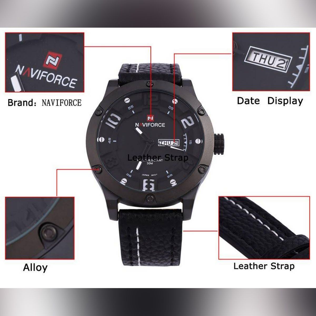 Watch for Men by Naviforce, Leather Band, Quartz