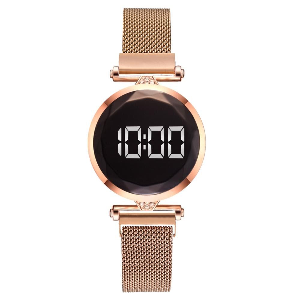 Luxury Fashion LED Display Watch for Women Digital Magnet Stainless Steel Mesh Band Women Watch for Gift Relogio Feminino